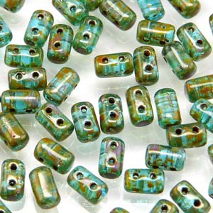 Aquamarine Travertine Dk Czech Glass Rulla Beads