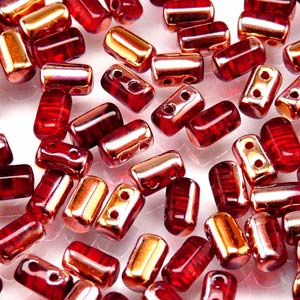 Ruby Gold Capri Czech Glass Rulla Beads