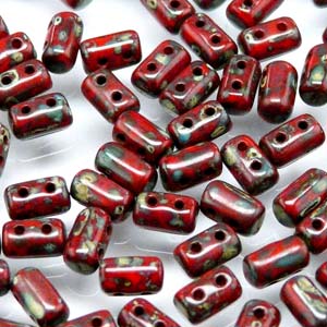 Opaque Coral Red Travertine Czech Glass Rulla Beads