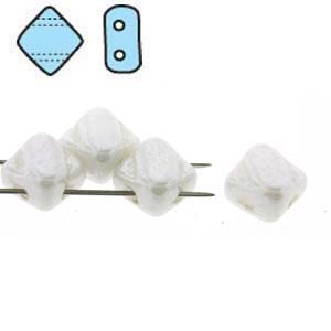 White Alabaster Luster 6mm 2 Hole Czech Silky Beads