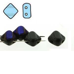 Jet Azuro 6mm 2 Hole Czech Silky Beads