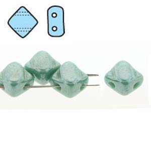 Turquoise Green White Luster 6mm 2 Hole Czech Silky Beads