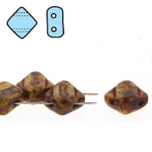 Milky Jonquil Picasso 6mm 2 Hole Czech Silky Beads