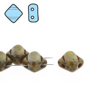 Opaque Yellow Picasso 6mm 2 Hole Czech Silky Beads