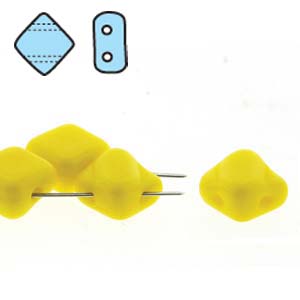 Opaque Yellow 6mm 2 Hole Czech Silky Beads