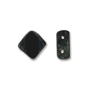 Table Cut Jet Picasso 6mm 2 Hole Czech Silky Beads