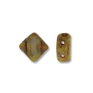 Table Cut Milky Jonquil Travertine 6mm 2 Hole Czech Silky Beads