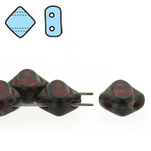 Table Cut Ruby Picasso 6mm 2 Hole Czech Silky Beads