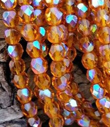 3MM Dark Topaz AB Czech Glass Fire Polished Beads