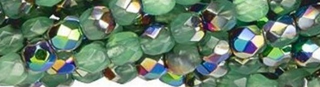 3MM Milky Peridot Vitrail Czech Glass Fire Polish