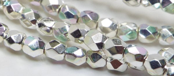 4MM Silver Plated AB Czech Glass Fire Polished Beads