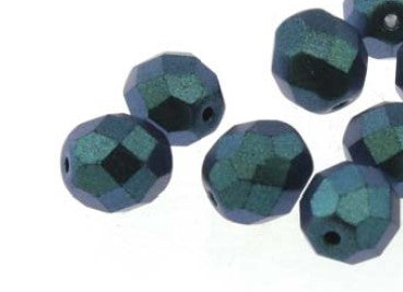 6MM Polychrome Viridian Czech Glass Fire Polished Beads