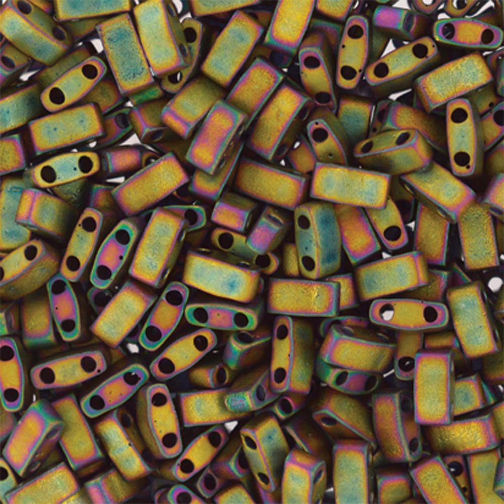 Matte Metallic Khaki Iris Miyuki Tila Seed Beads - Half Cut