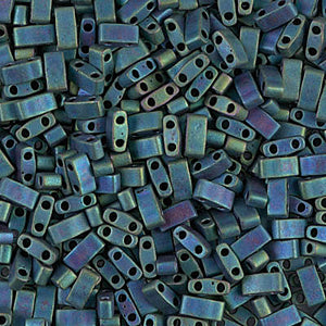 Matte Metallic Blugreen Iris Miyuki Tila Seed Beads - Half Cut