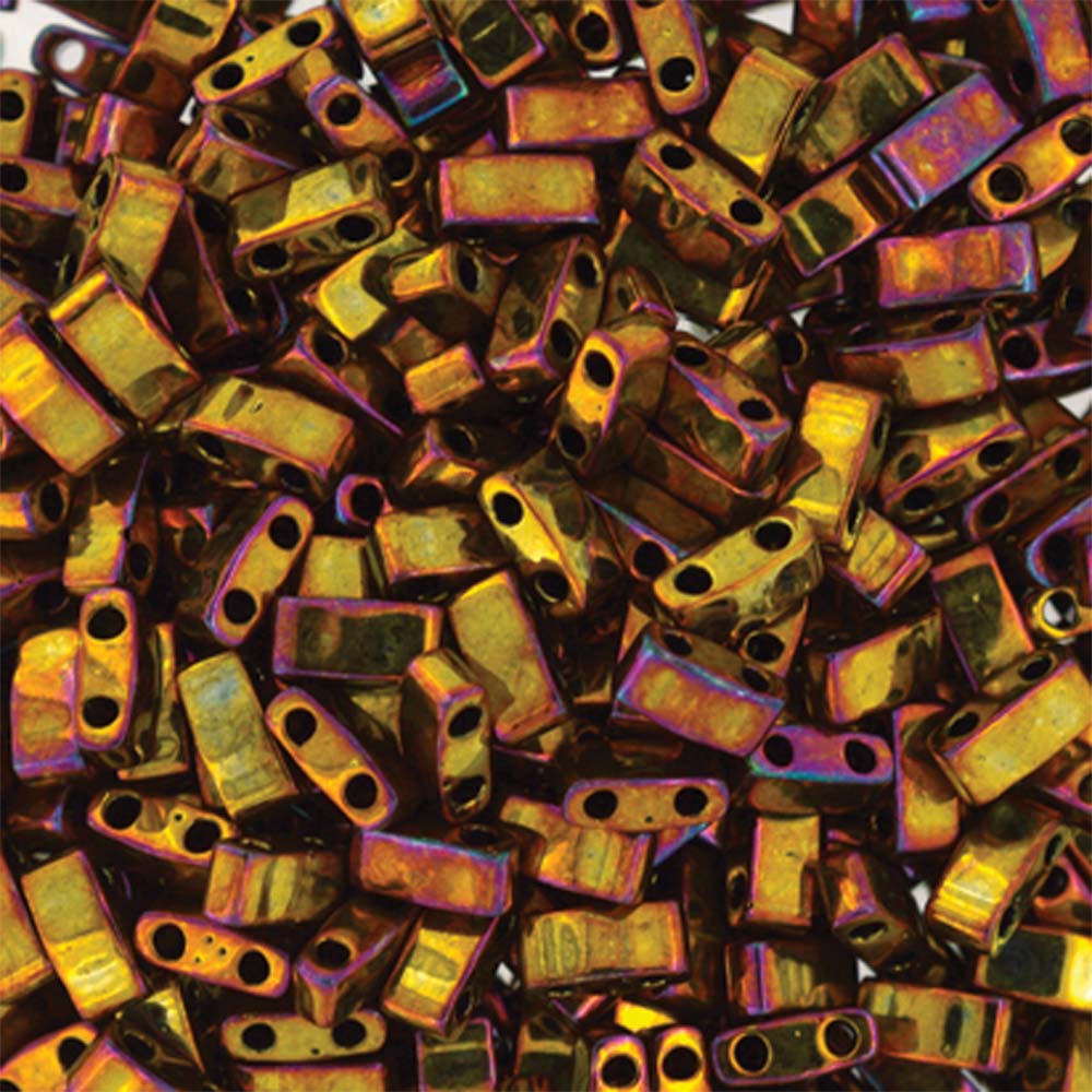 Metallic Gold Iris Miyuki Tila Seed Beads - Half Cut
