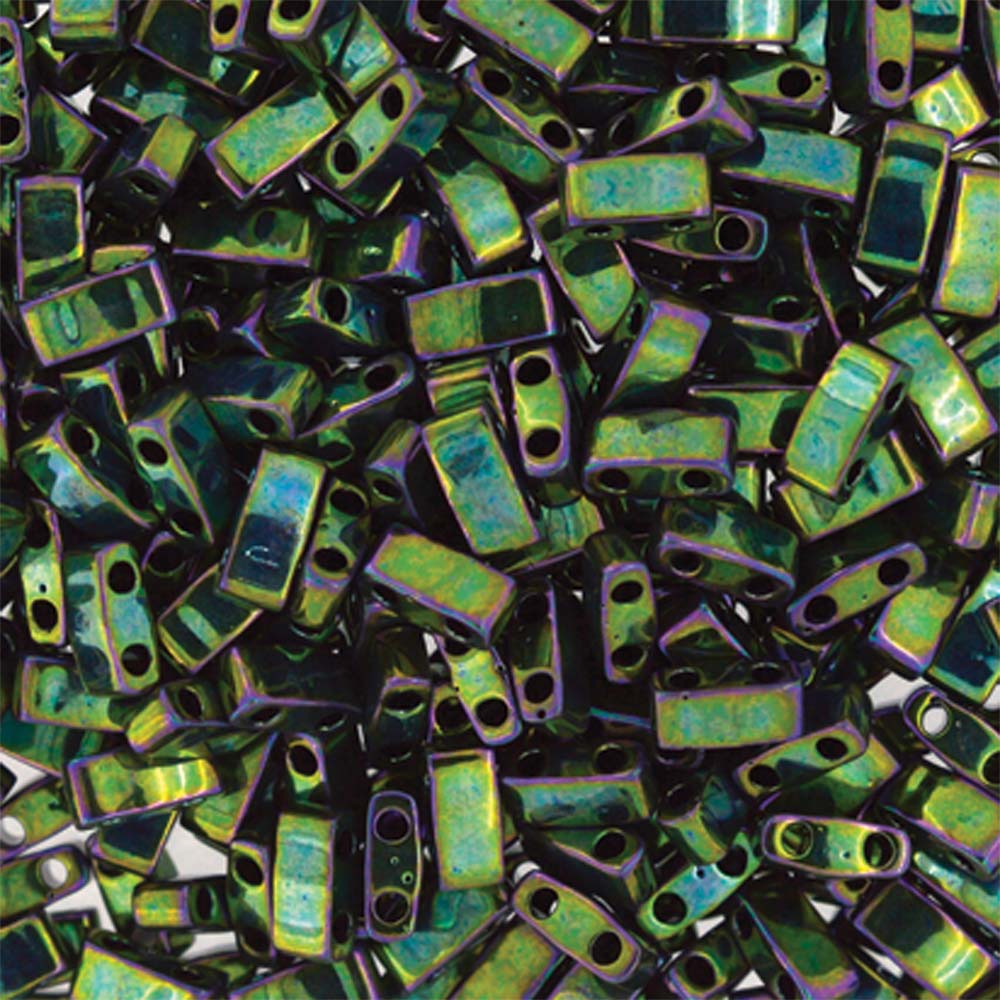 Metallic Green Iris Miyuki Tila Seed Beads - Half Cut