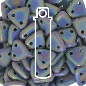 Triangle 2-Hole Matte Iris Green Beads