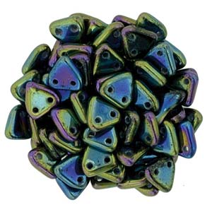 Triangle 2-Hole Iris Green AB Beads