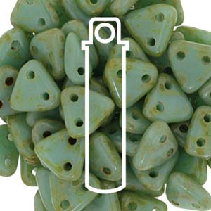 Triangle 2-Hole Opaque Turquoise Picasso Beads