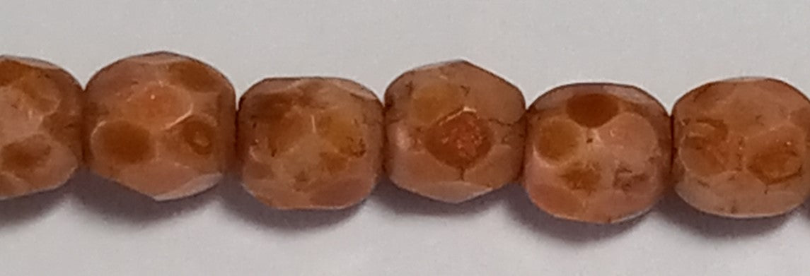 3MM Cream And Copper Picasso Czech Glass Fire Polished Beads