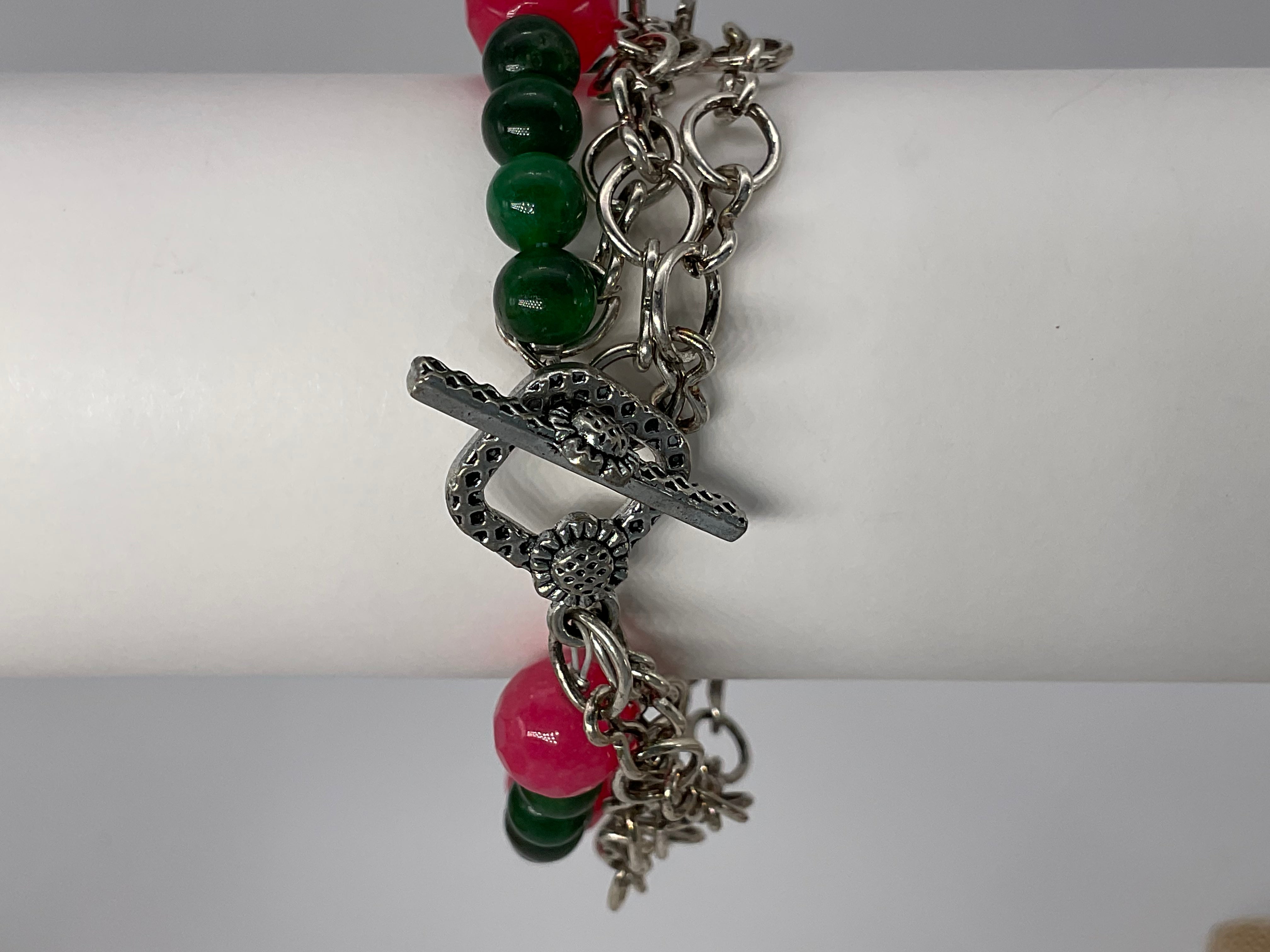 Pink and Green Bracelet with Chain