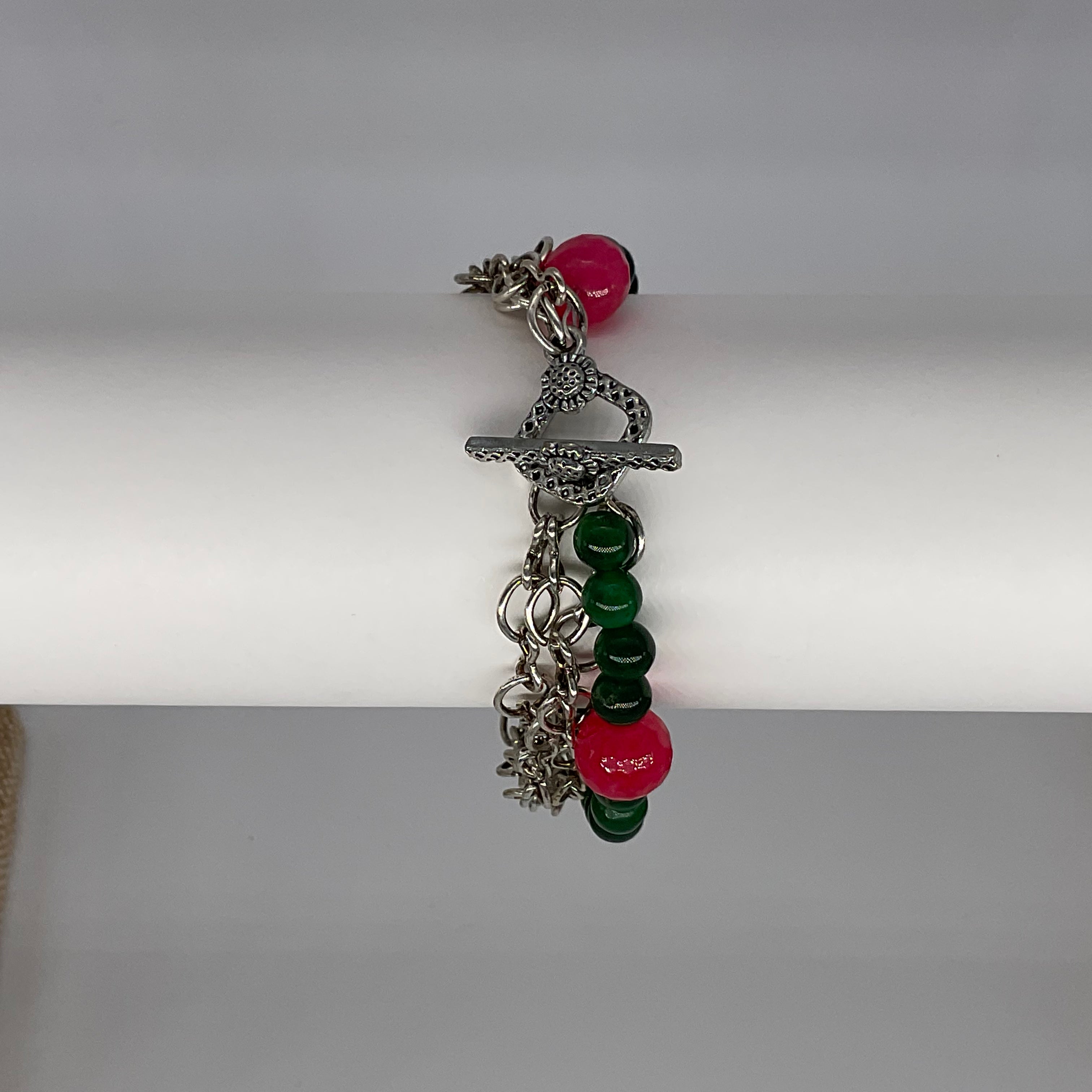Pink and Green Bracelet with Chain