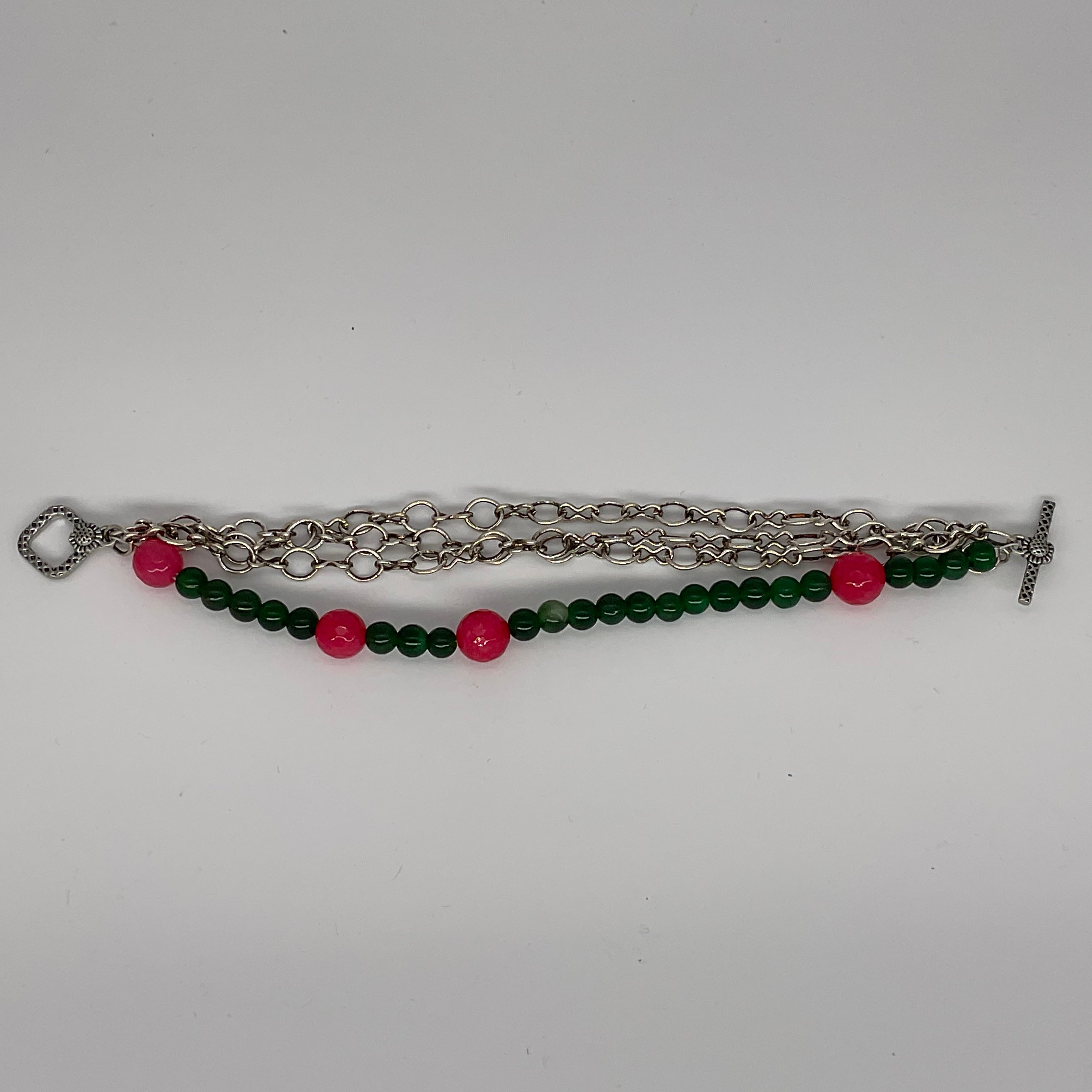 Pink and Green Bracelet with Chain