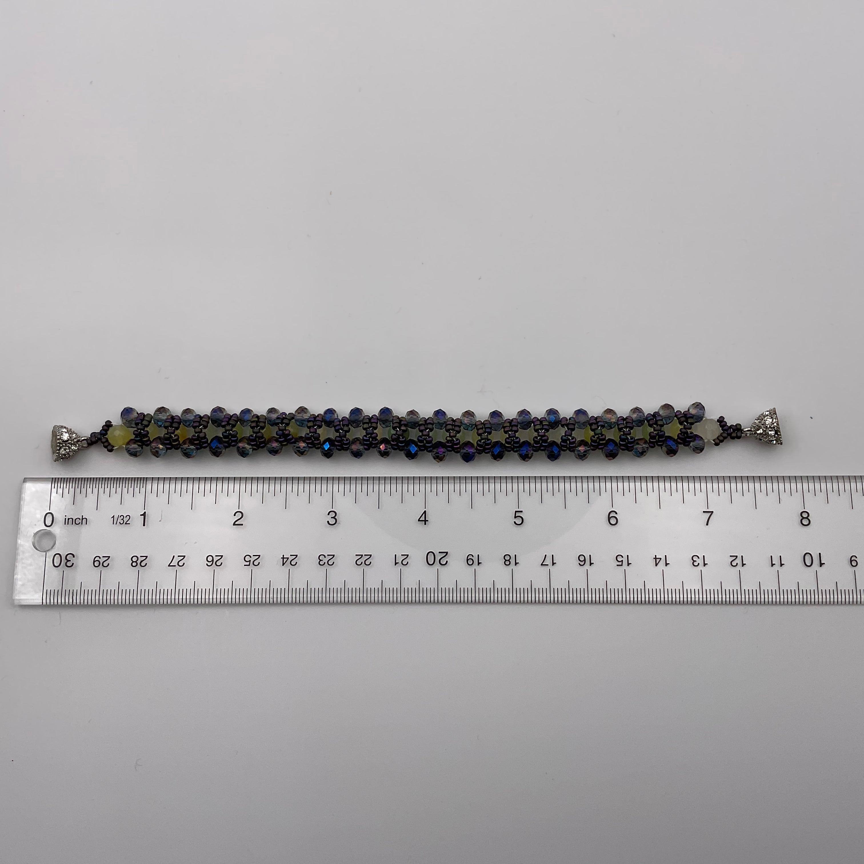 Blue Purple Glass And Seed Bead Bracelet