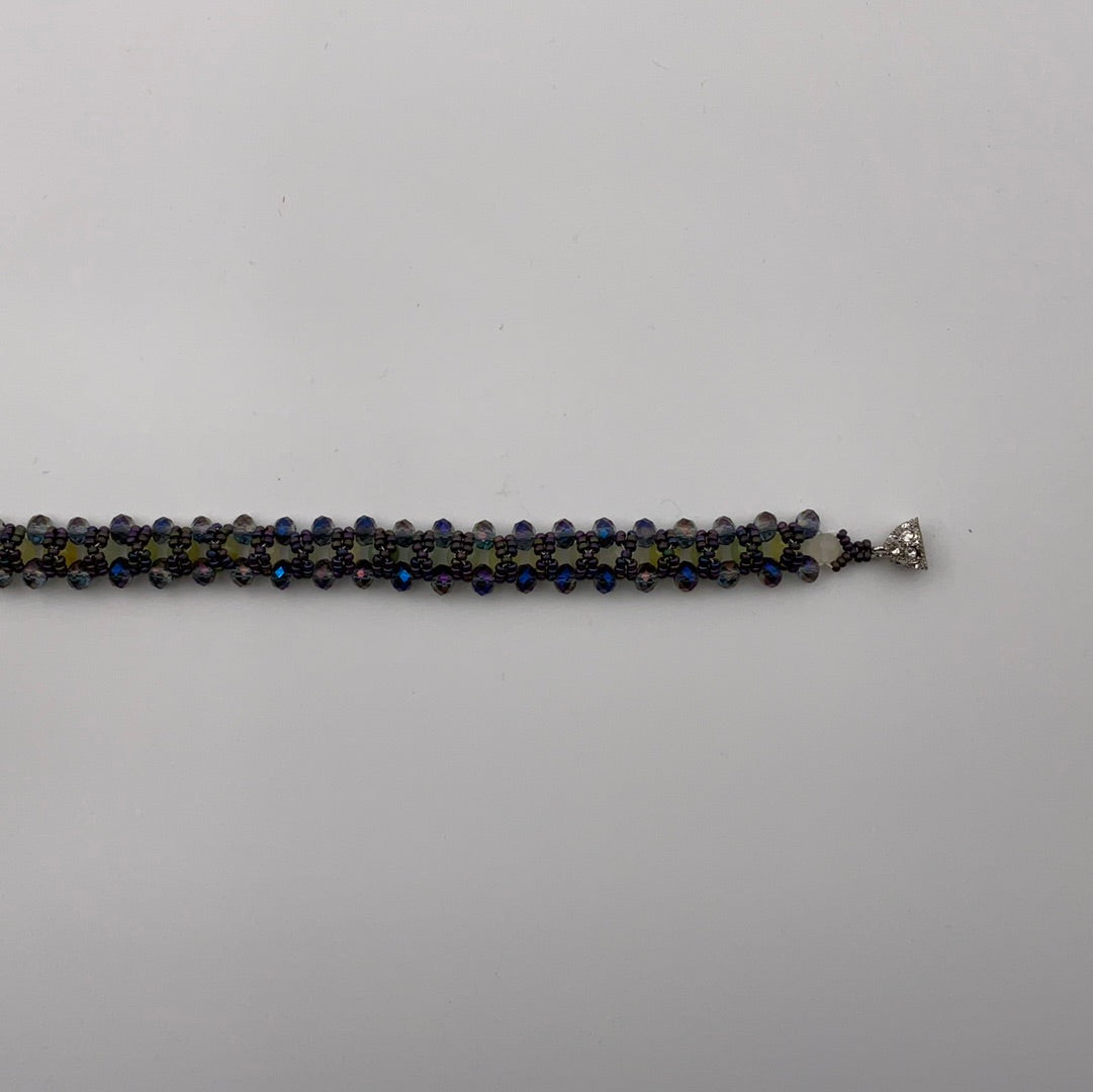 Blue Purple Glass And Seed Bead Bracelet