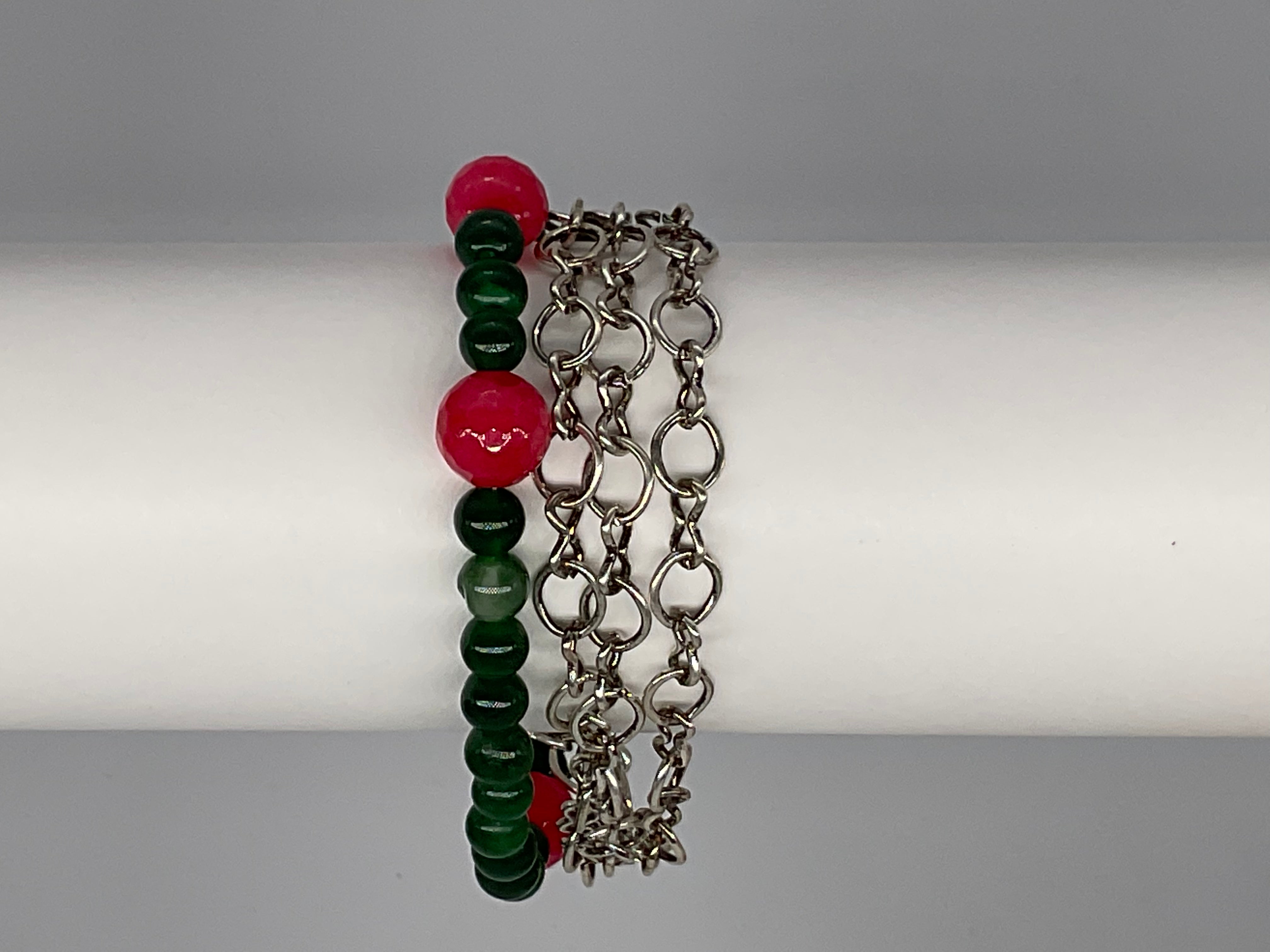 Pink and Green Bracelet with Chain