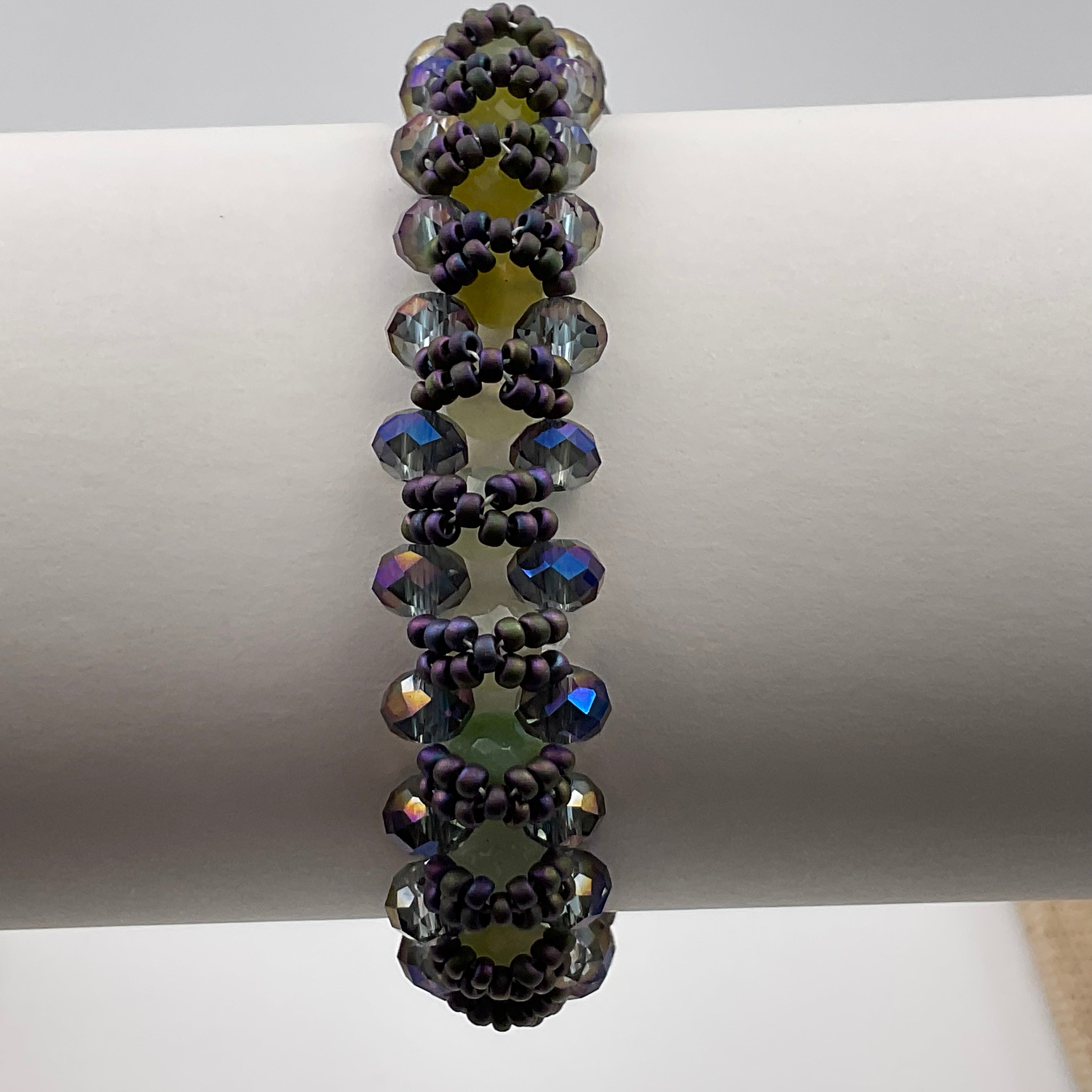 Blue Purple Glass And Seed Bead Bracelet