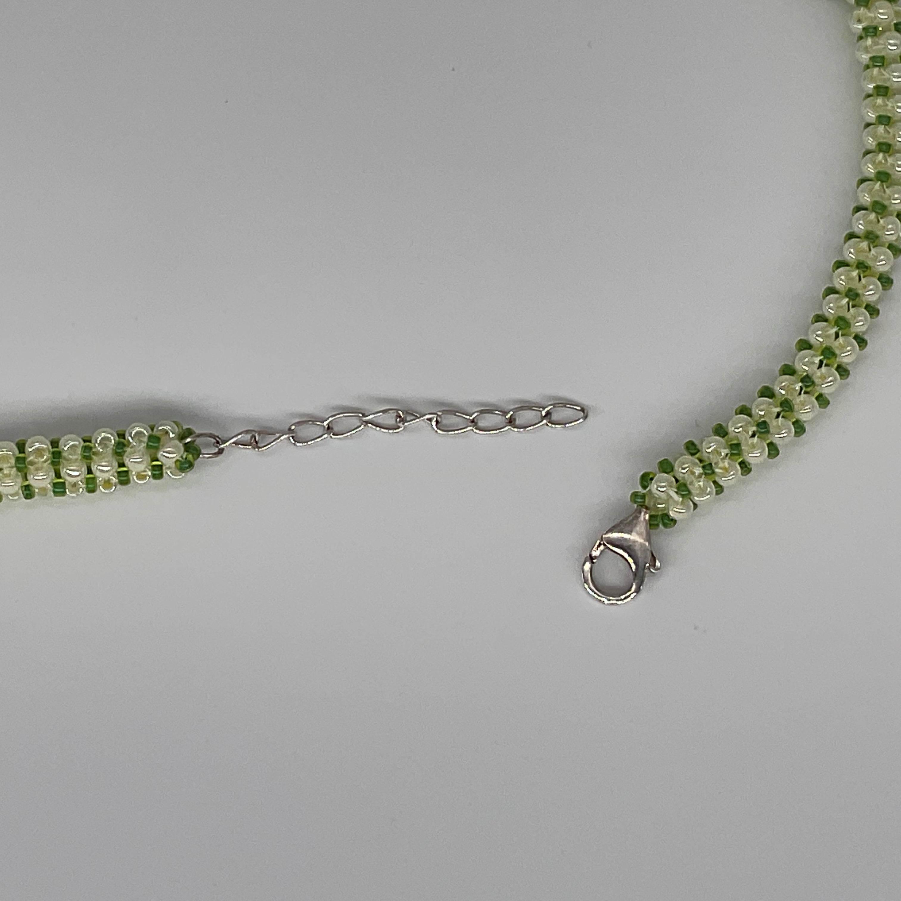 Green and White Seed Bead Necklace