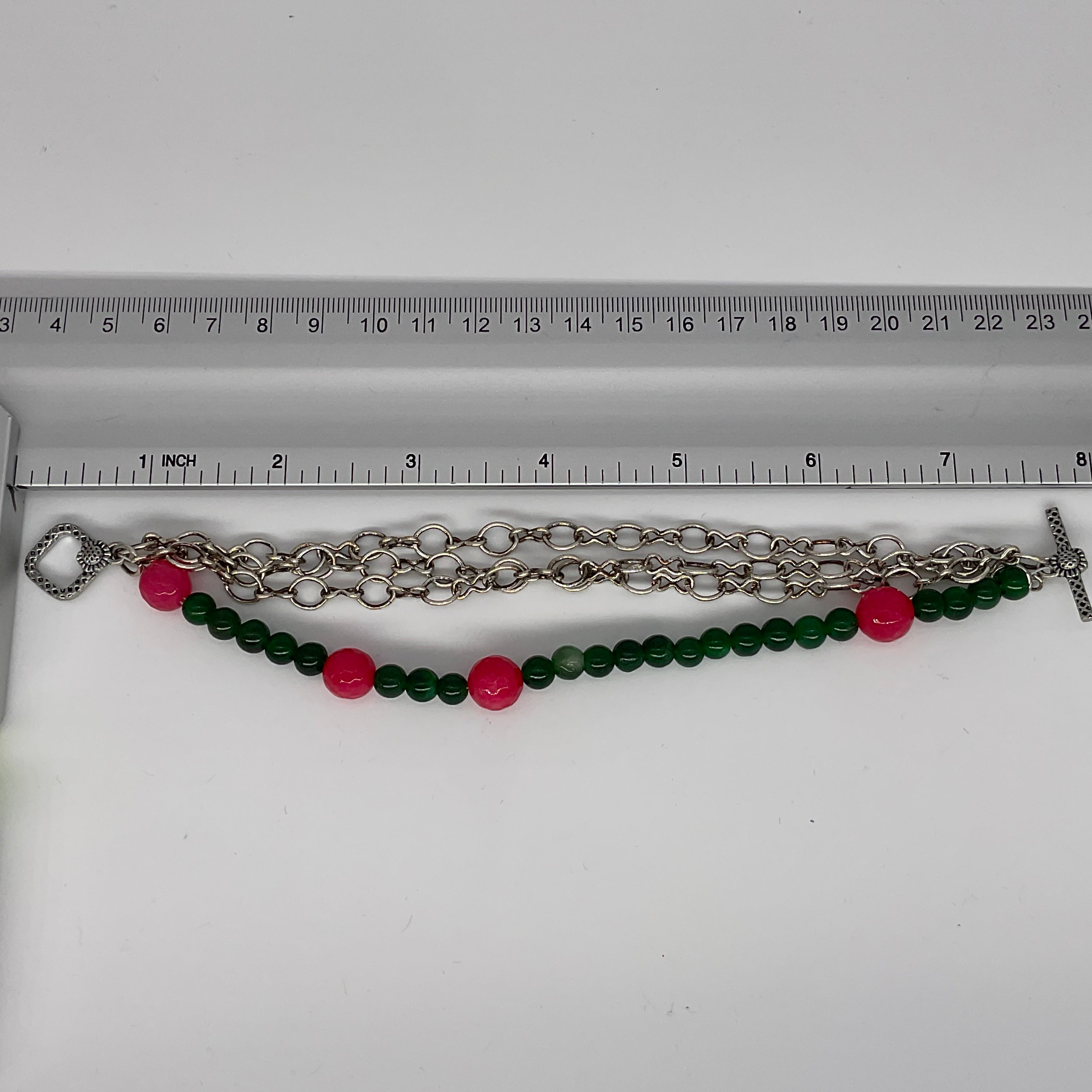 Pink and Green Bracelet with Chain