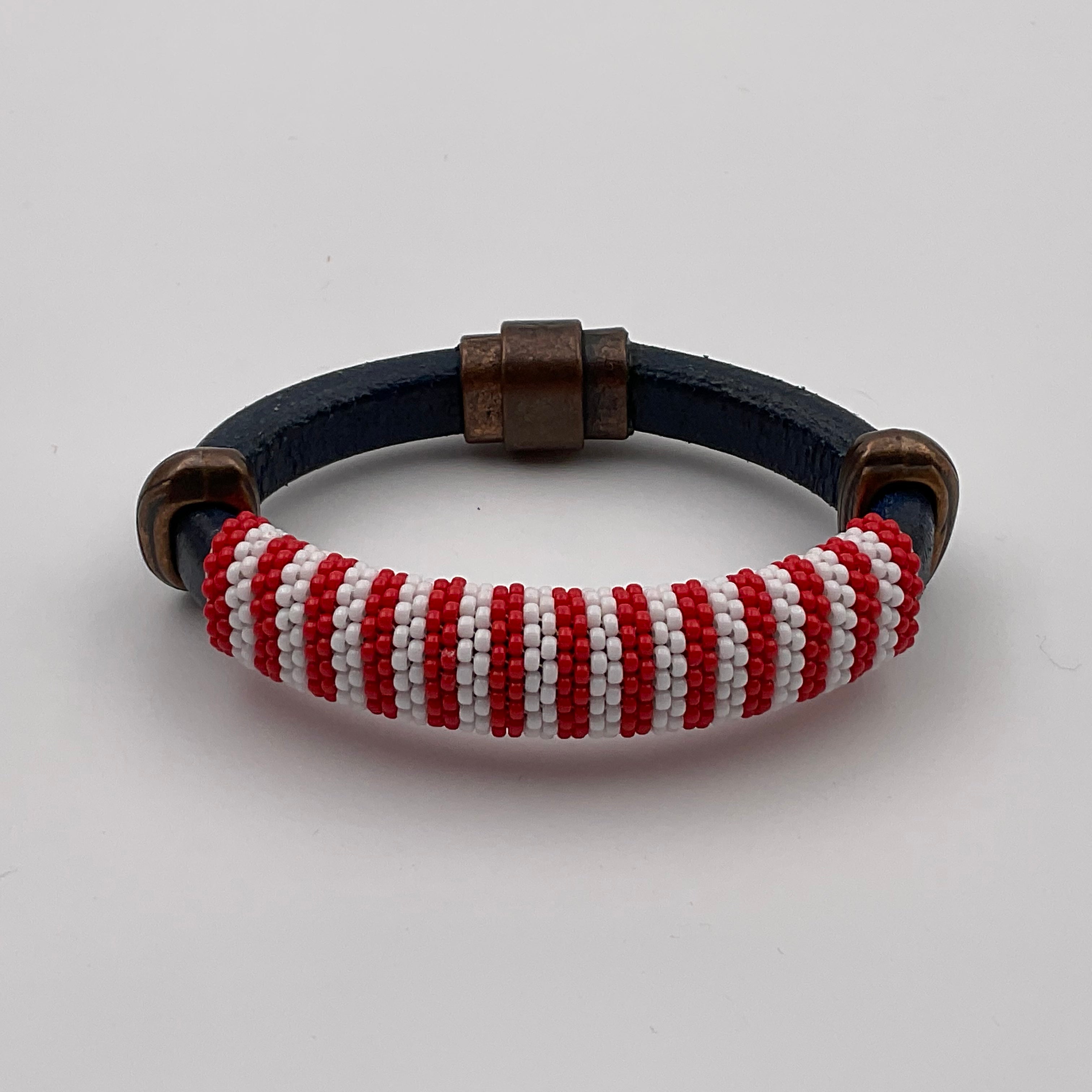 Red White and Blue Leather Bracelet