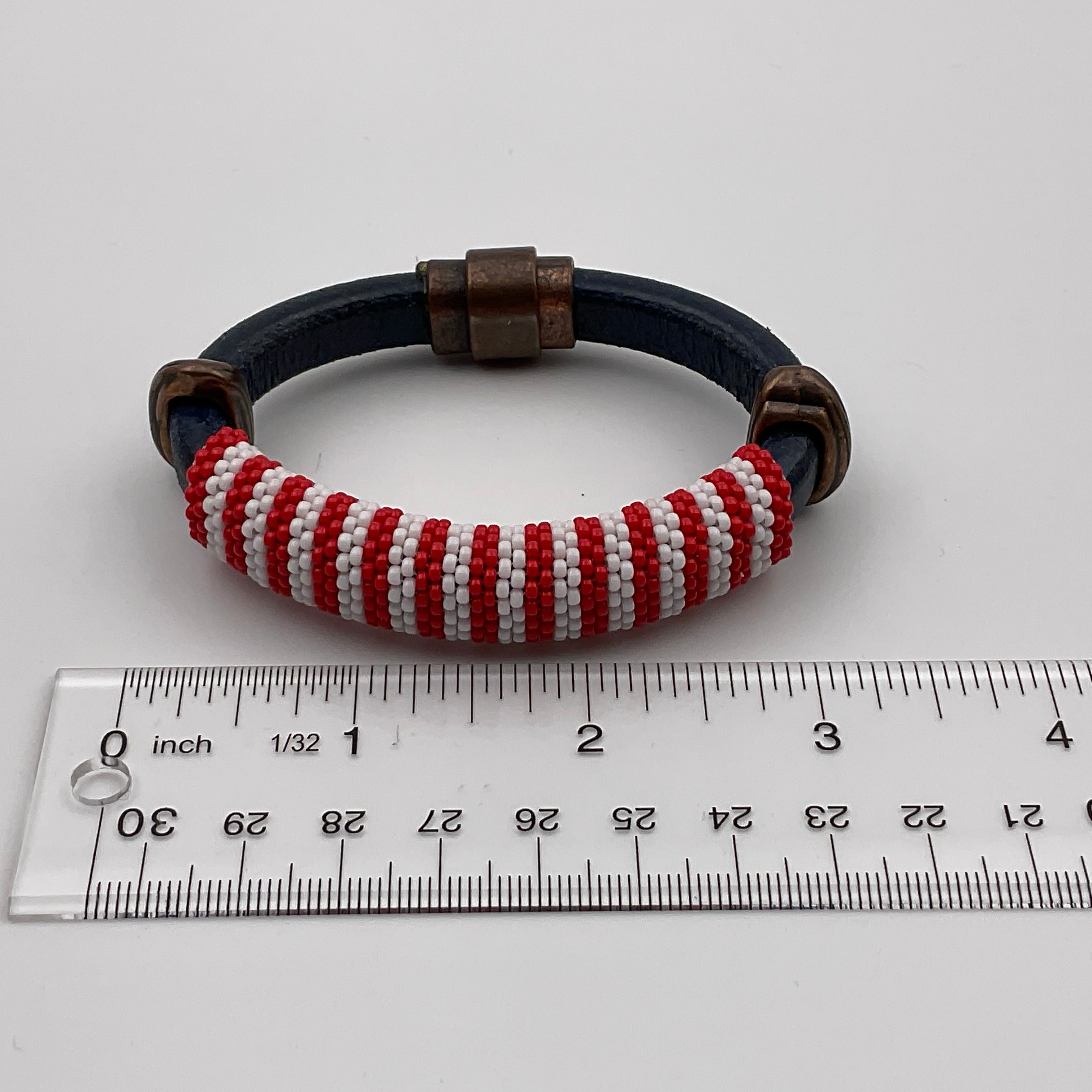 Red White and Blue Leather Bracelet