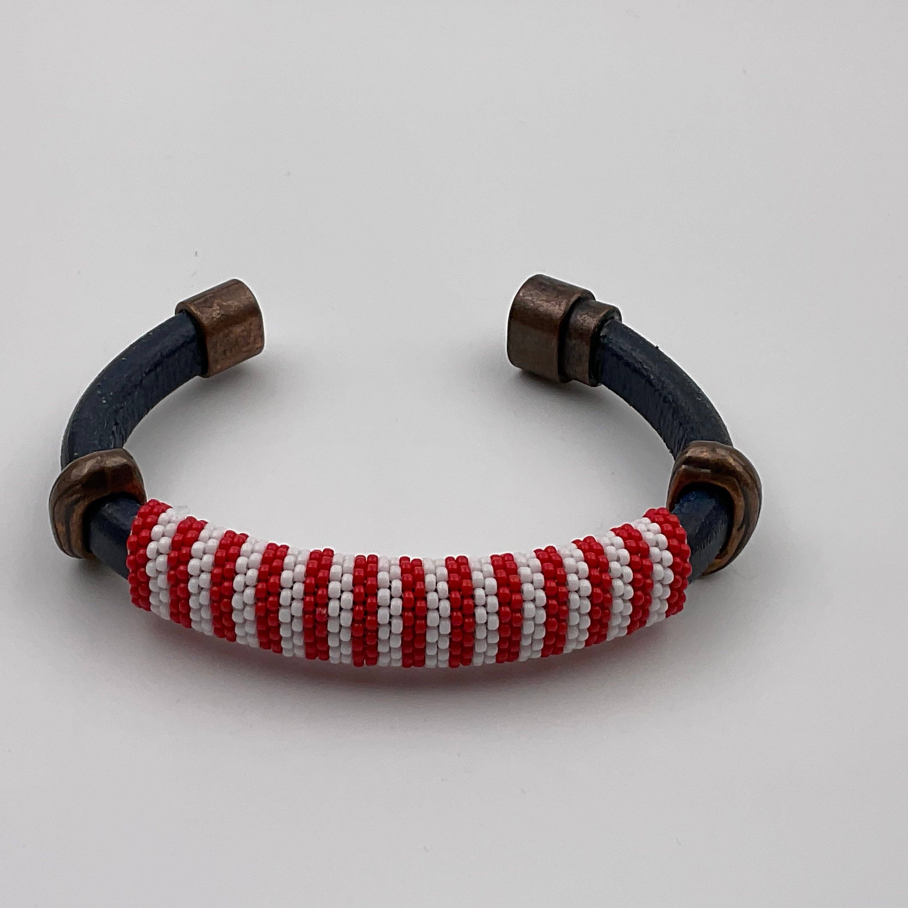 Red White and Blue Leather Bracelet