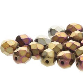 4MM Jet Brown Iris Czech Glass Fire Polished Beads