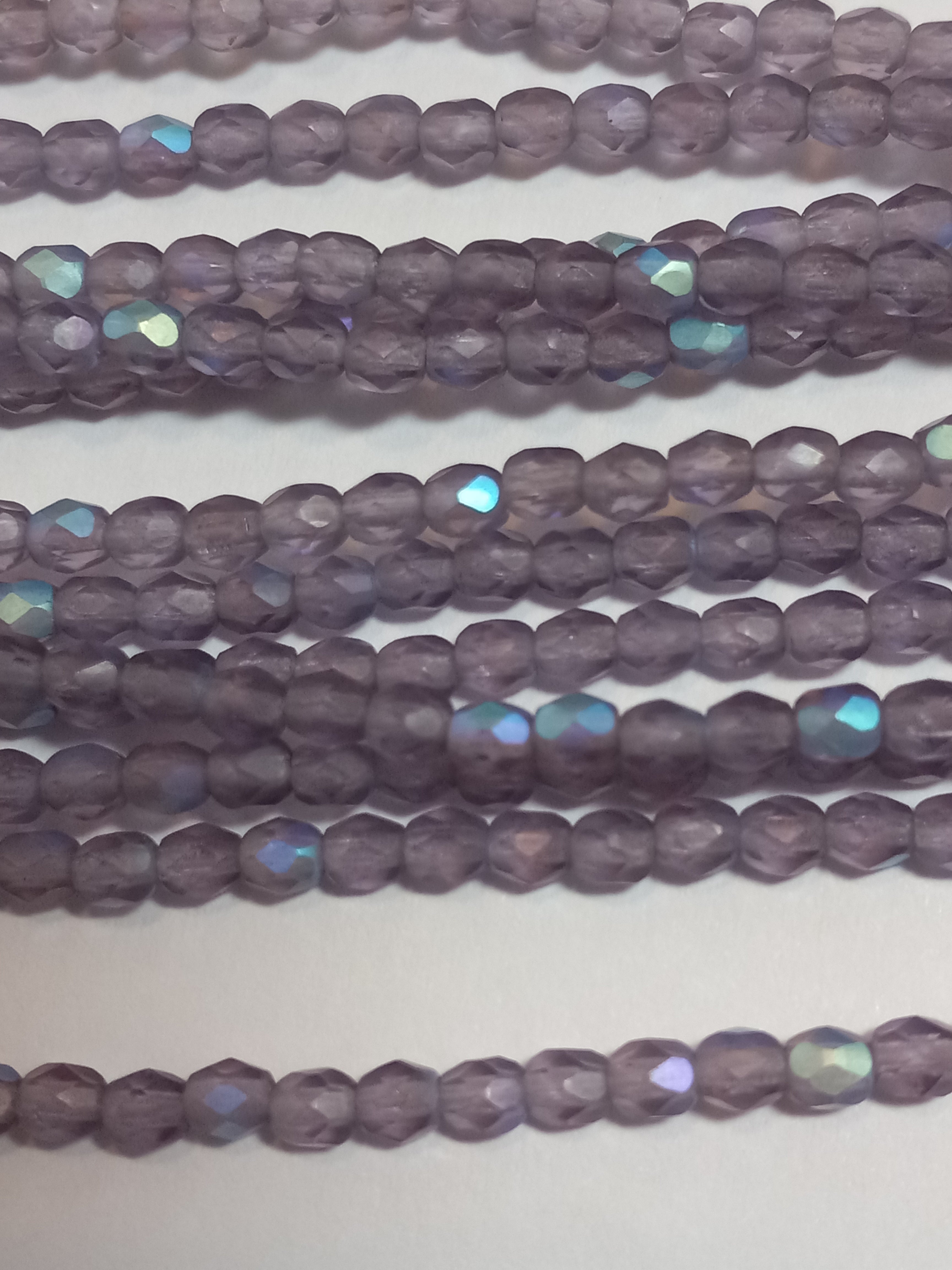 3MM Matte Milky Amethyst AB Czech Glass Fire Polished Beads