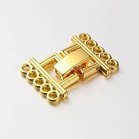 5 Strands Alloy and Brass Fold Over Clasps, Gold Color