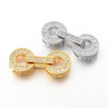 Flat Round Brass Micro Pave Cubic Zirconia Fold Over Clasps, Lead Free & Nickel Free