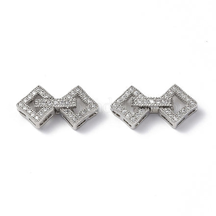 Rack Plating Brass Micro Pave Clear Cubic Zirconia Fold Over Clasps, Rhombus, Platinum