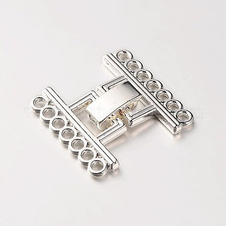 7 Strands Alloy and Brass Fold Over Clasps, Platinum Color