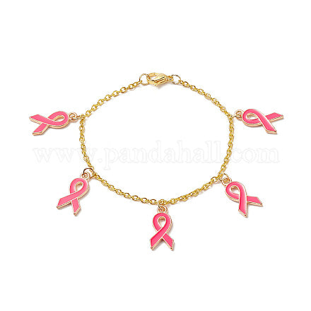 5 CHARM BRACELET-PINK BREAST CANCER ALLOY ENAMEL