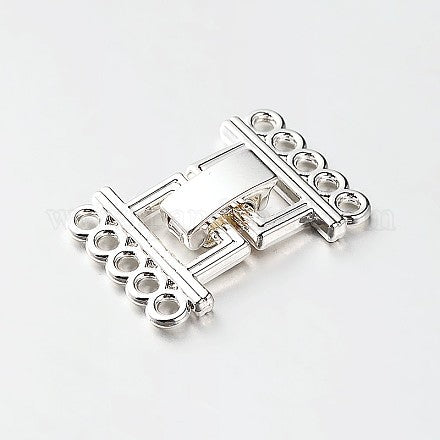 5 Strands Alloy and Brass Fold Over Clasps, Platinum Color