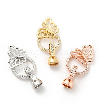 Butterfly with Ring Brass Micro Pave Clear Cubic Zirconia Fold Over Clasps, Cadmium Free & Lead Free