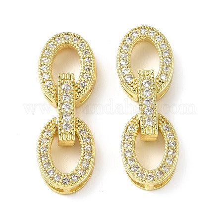 Rack Plating Brass Micro Pave Clear Cubic Zirconia Fold Over Clasps, Oval, Real 18K Gold Plated