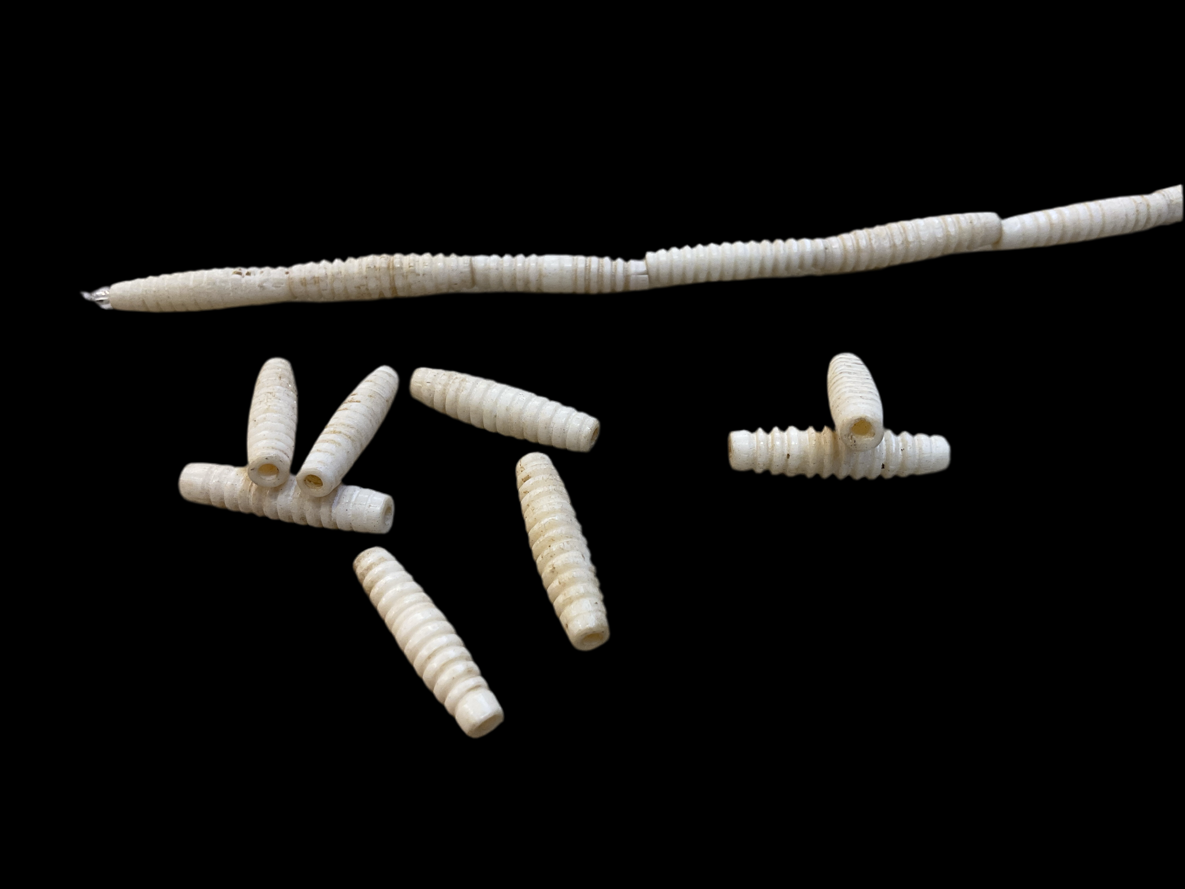 Bone Beads Carved Tubular w/Ridges