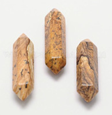 Pointed Bead, Undrilled, Picture Jasper