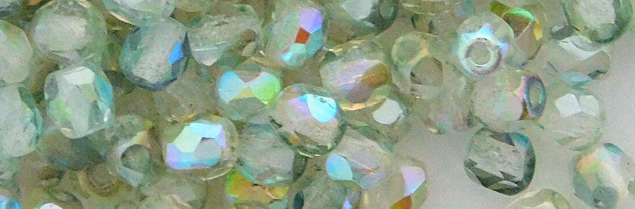 4MM Crystal Green Rainbow Czech Glass Fire Polished Beads