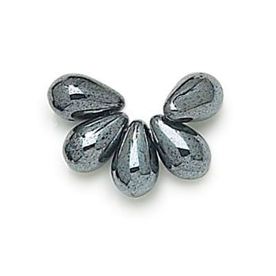 6x9mm Hematite Side Drill Glass Tear Drops